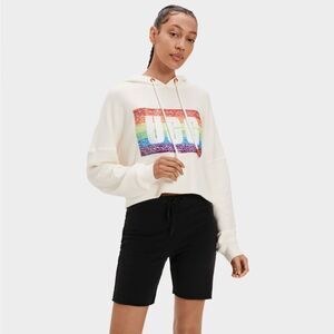 UGG PRIDE 🆕 Women's Cream Hoodie Sweater sequins rainbow 🌈 sweatshirt